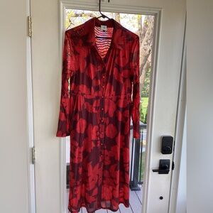 4392 CAbi shirt dress Red Floral Long Sleeve
